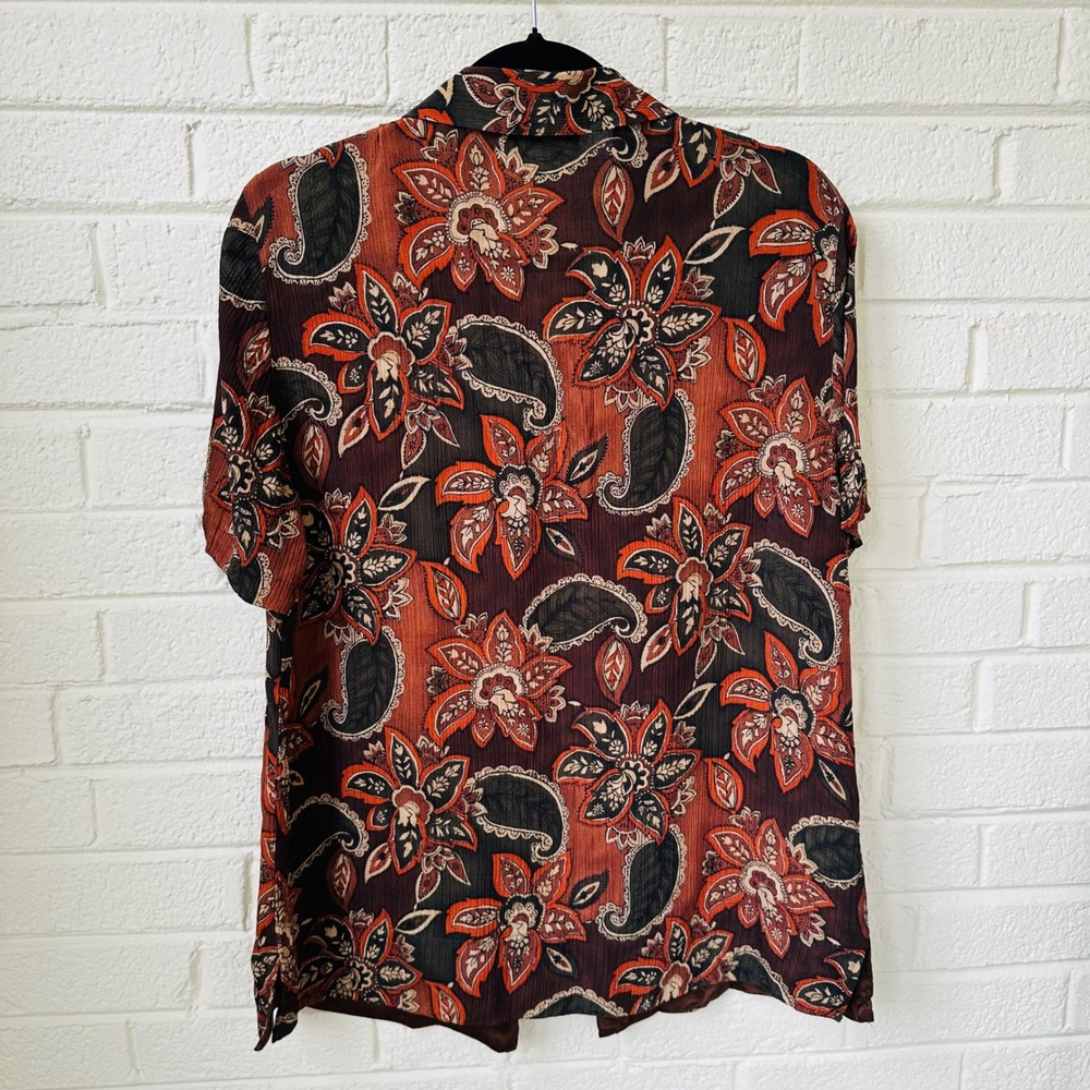 Vintage Y2K Amanda Smith Pure Silk Paisley Floral Sheer Button Up M - Picture 7 of 8